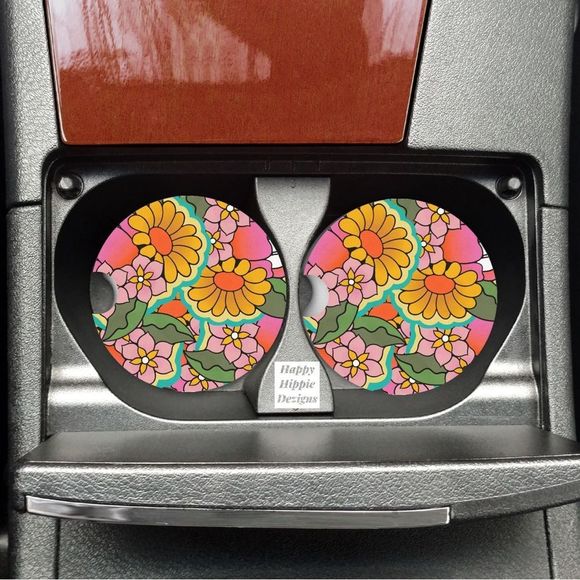Floral 70’s Car Coasters | Car Accessories | Car Coaster | Coaster Set - Picture 7 of 9